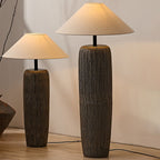 Japanese Wabi-sabi Fabric Shade Ceramic Column Base 1-Light Standing Floor Lamp Lumendat