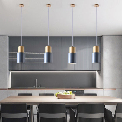 Contemporary Nordic Cylinder Metal Wood 1-light Pendant Light for Living Room