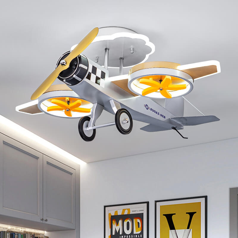 Creative Cartoon Airplane Iron Acrylic LED Kids Semi-Flush Mount Ceiling Light Lumendat