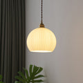 Modern Simplicity Ribbed Glass Semicircle Shade Copper 1-light Pendant Light for Living Room BulbSquare