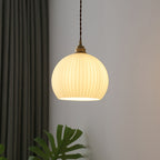 Modern Simplicity Ribbed Glass Semicircle Shade Copper 1-light Pendant Light for Living Room BulbSquare