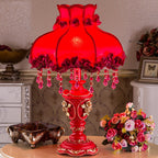 European Wedding Red Fabric Tassel Resin 1-Light Table Lamp Lumendat