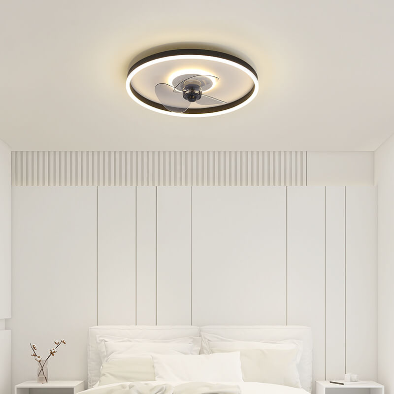 Contemporary Nordic Round Iron Silicone Aluminum Invisible LED Flush Mount Ceiling Fan Light For Living Room & Bedroom Lumendat