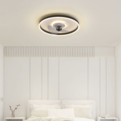 Contemporary Nordic Round Iron Silicone Aluminum Invisible LED Flush Mount Ceiling Fan Light For Living Room & Bedroom
