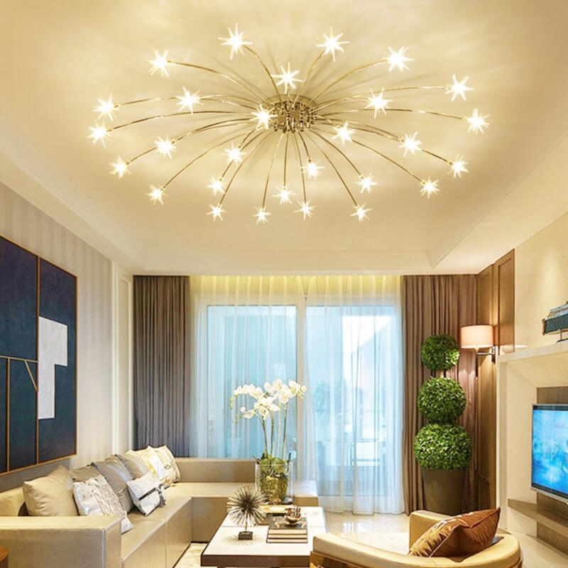 Contemporary Creative Full Of Star Iron 12/21/28 Light Flush Mount Ceiling Light For Living Room Lumendat