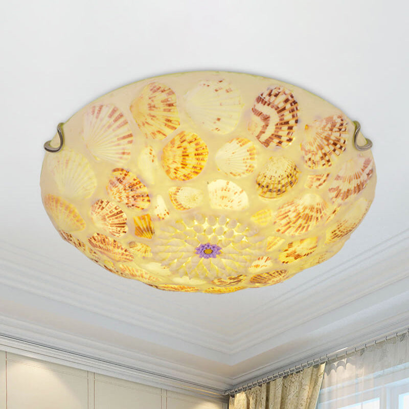 European Mediterranean Shell Art Round LED Flush Mount Ceiling Light Lumendat