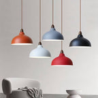 Japanese Simple Iron Dome Solid Wood Top 1-light Pendant Light BulbSquare