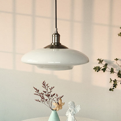 French Modern Cream Oval Glass Metal 1-light Pendant Light