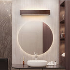 Traditional Chinese Striped Wood Cuboid LED Vanity Mirror Front Wall Sconce Lamp For Bathroom