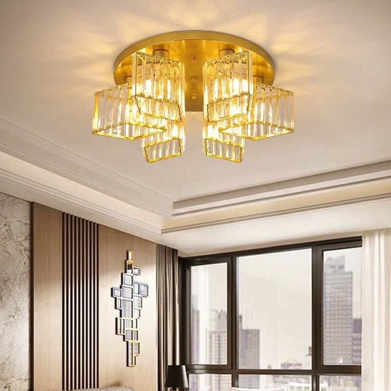 Modern Luxury Diamond Shaped Iron Crystal 3/4/5/6 Light Semi-Flush Mount Ceiling Light Lumendat