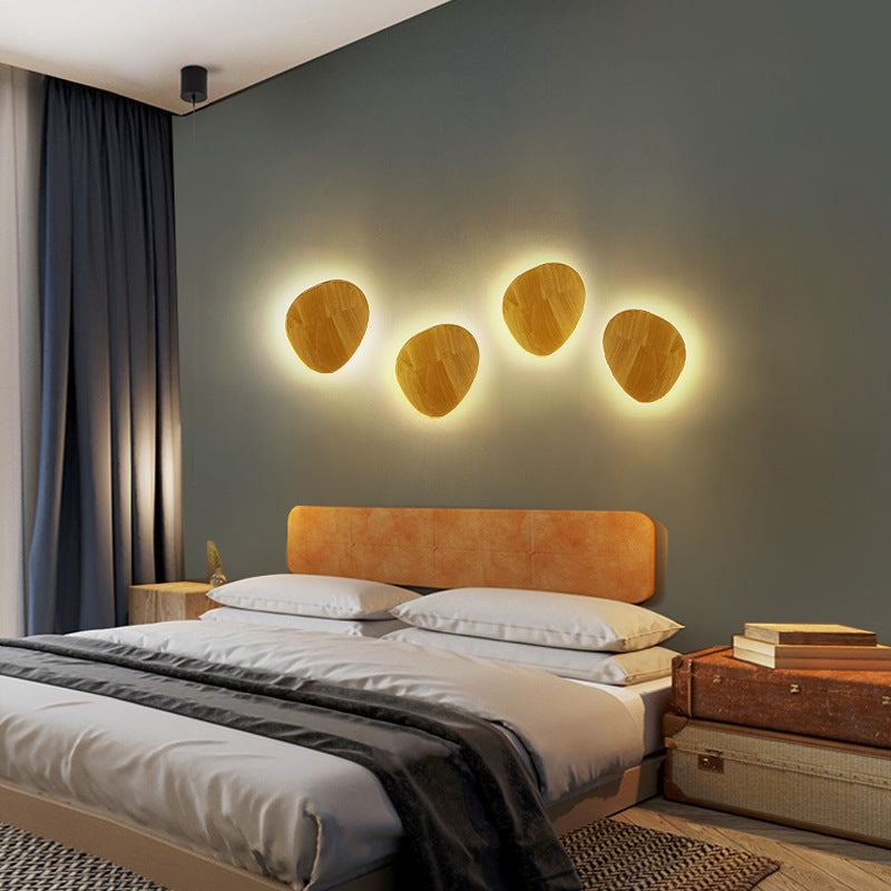 Modern Minimalist Round Irregular Oval Wood LED Wall Sconce Lamp For Living Room Lumendat