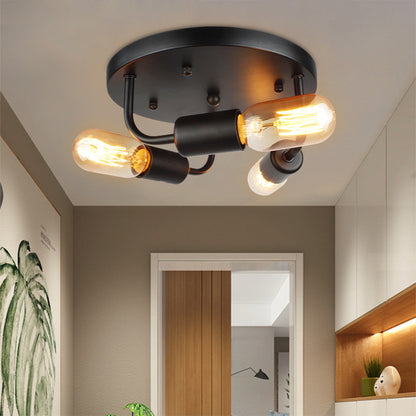 Traditional Vintage Round Iron 3-Light Industrial Flush Mount Ceiling Light For Living Room