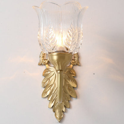 Vintage Flower Cup Brass Glass 1/2 Light Wall Sconce Lamp