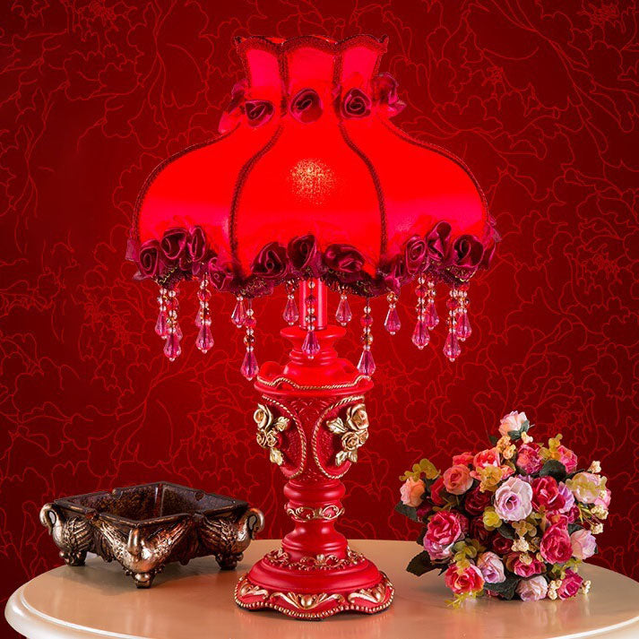 European Wedding Red Fabric Tassel Resin 1-Light Table Lamp Lumendat