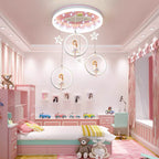 Modern Art Deco Round Astronaut Fairy Princess Acrylic Iron LED Flush Mount Ceiling Light for Bedroom