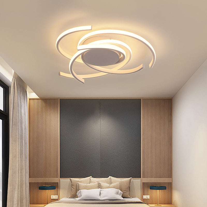 Modern Minimalist Aluminum Spiral Strip LED Flush Mount Ceiling Light for Bedroom