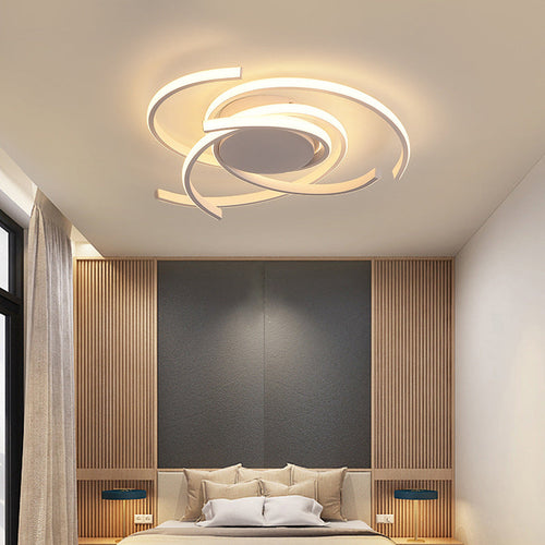 Modern Minimalist Aluminum Spiral Strip LED Flush Mount Ceiling Light for Bedroom