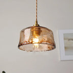 Vintage Amber Drum Round Glass Brass 1-light Pendant Light Lumendat