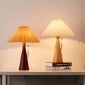 Japanese Minimalist Vintage Pleated Wooden Fabric LED Table Lamp Lumendat