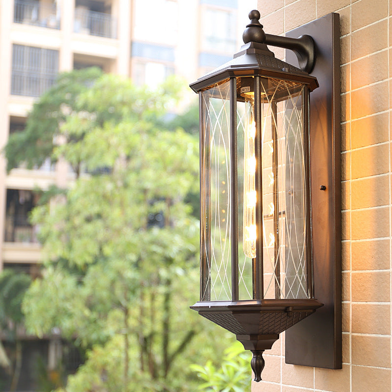 Outdoor Vintage Chinese Transparent Cage 1-Light Waterproof Wall Sconce Lamp Lumendat