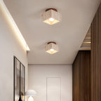 Japanese Wabi-Sabi Yellow Travertine Column Wood 1-Light Semi-Flush Mount Ceiling Light Lumendat