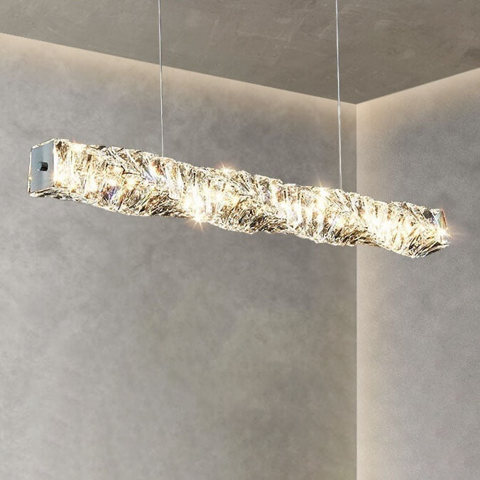 Modern Simplicity Stainless Steel Crystal Strip LED Island Light Pendant Light for Dining Room