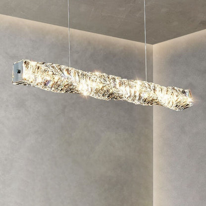 Modern Simplicity Stainless Steel Crystal Strip LED Island Light Pendant Light for Dining Room