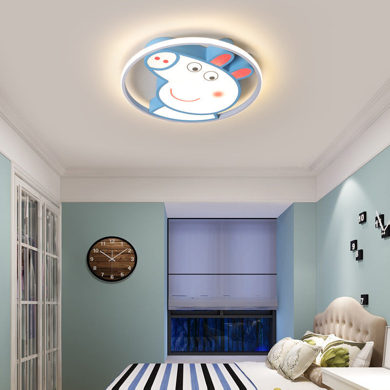 Lumendat Contemporary Creative Kids Iron Acrylic Round Pig LED Flush Mount Ceiling Light For Bedroom Lumendat