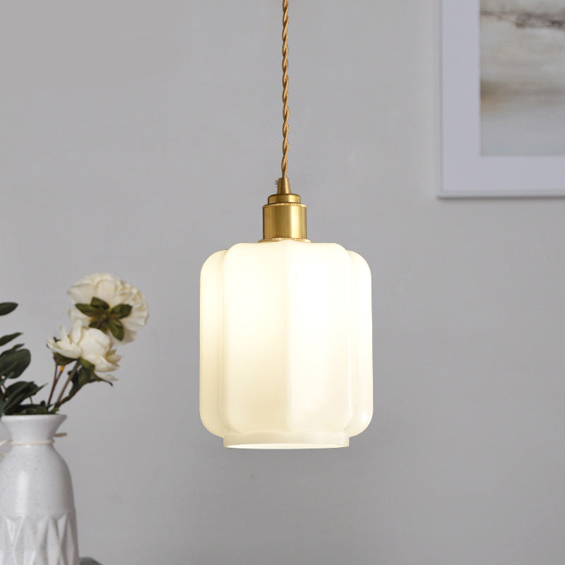 Traditional Vintage Cylindrical Brass Glass 1-light Pendant Light for Bedroom BulbSquare