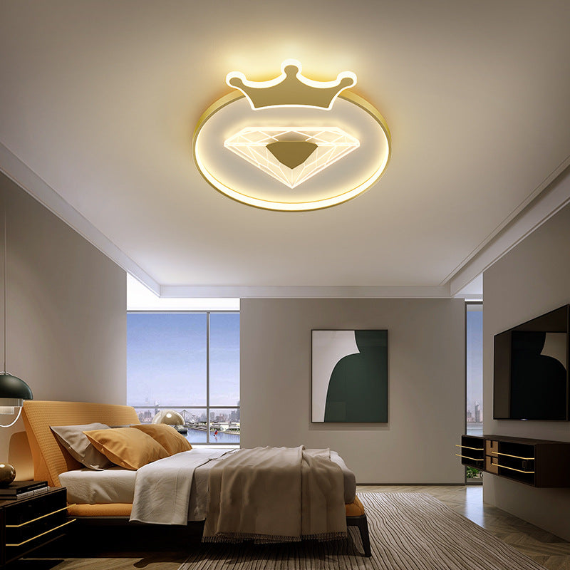 Lumendat Creative Simplicity Round Crown Diamond Acrylic Shade LED Kids Flush Mount Ceiling Light Lumendat