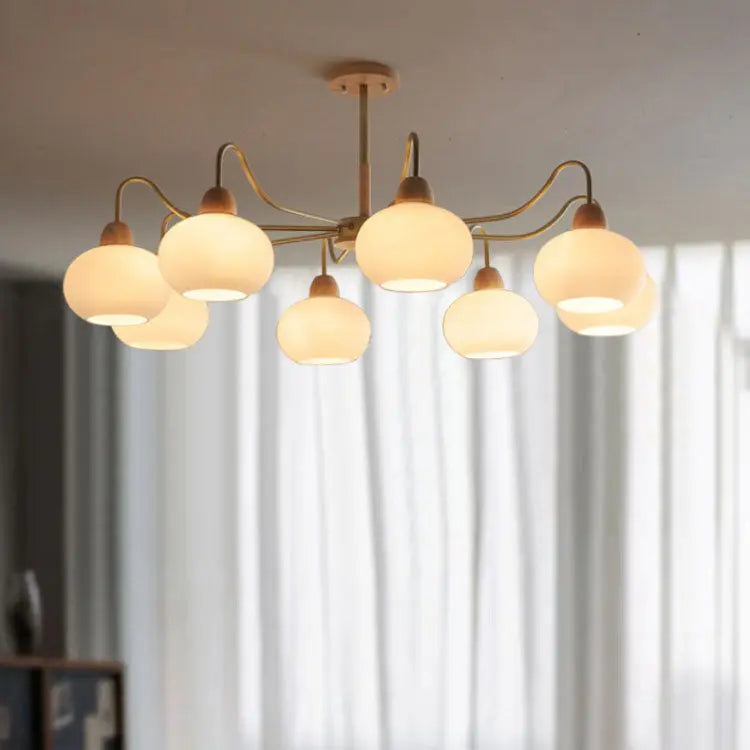 Nordic Japanese Glass Round Wood 3/6/8 Light Chandelier modern luxury lighting fixture