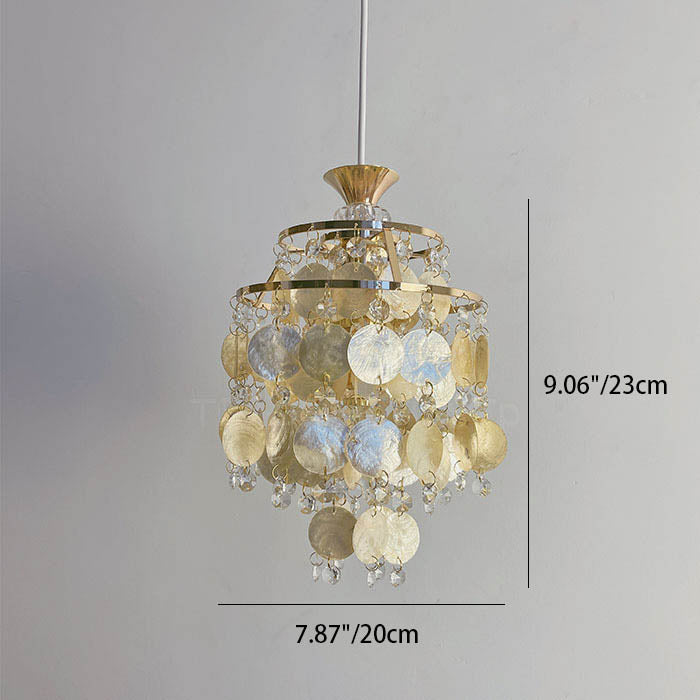Traditional French Provincial Golden Shell Crystal Beads Round 1-light Pendant Light for Living Room