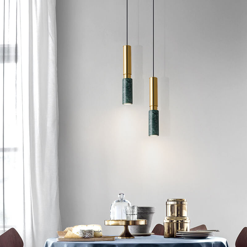 Contemporary Nordic Marble Terrazzo Column Metal 1-Light Pendant Light for Living Room Lumendat