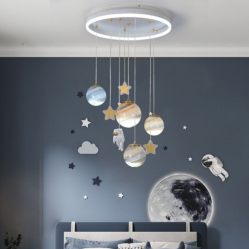 Lumendat Contemporary Scandinavian Space Planet Acrylic Glass Round Shade LED Kids Flush Mount Ceiling Light For Bedroom Lumendat
