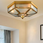 Traditional European Polygonal All Copper Glass 3/4 Light Flush Mount Ceiling Light For Living Room Lumendat