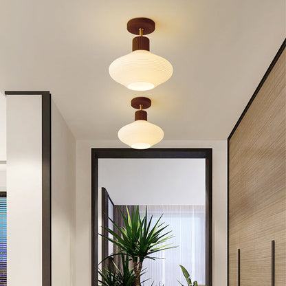 Nordic Log Striped Glass Oval 1-light Semi-flush Mount Ceiling Light