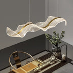 Contemporary Creative Rectangle Wave Ribbon Metal Acrylic LED Island Light Chandelier for Dining Room BulbSquare