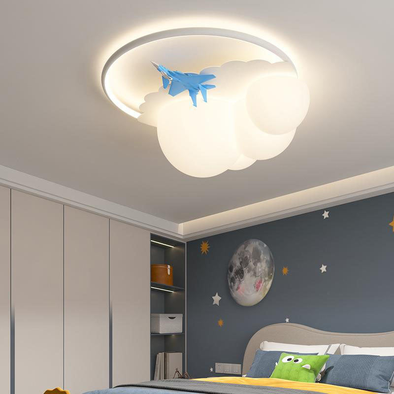 Lumendat Modern Kids Cloudy Airplane Iron Resin Rotomolded LED Flush Mount Ceiling Light Lumendat
