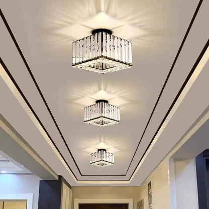 European Luxury Crystal Round Square 1-light Semi-flush Mount Ceiling Light