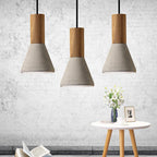 Contemporary Industrial Round Cone Triangle Cement Rubber Wood 1-light Pendant Light for Living Room BulbSquare