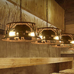 Traditional Vintage Round Trapezoidal Animal Iron 1-light Pendant Light for Living Room BulbSquare