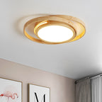 Minimalist Log Wooden Circle Ring LED Flush Mount Ceiling Light BulbSquare