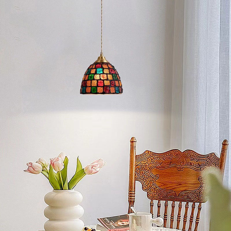 Traditional Tiffany Shell Decor Stained Glass Semicircle 1-light Pendant Light for Bedroom BulbSquare