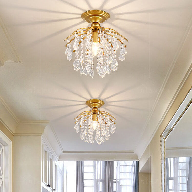 Scandinavian Modern Round Iron Crystal 1-Light Semi-Flush Mount Ceiling Light Lumendat