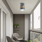 Contemporary Nordic Round Cylinder Iron Solid Wood 1-Light Semi-Flush Mount Ceiling Light For Hallway Lumendat