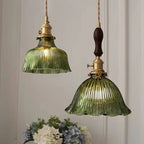 Nordic Modern Minimalist Flower Copper Walnut Glass 1-light Pendant Light Lumendat