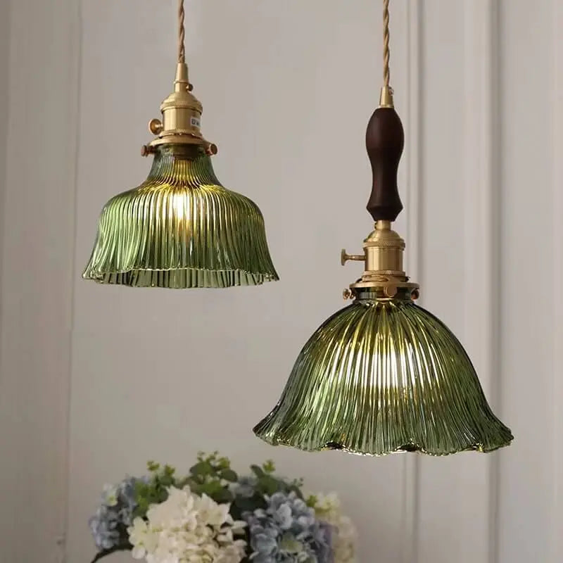 Nordic Modern Minimalist Flower Copper Walnut Glass 1-light Pendant Light Lumendat