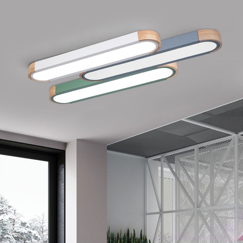 Contemporary Scandinavian Long Oval Iron Log Acrylic LED Flush Mount Ceiling Light For Bedroom Lumendat