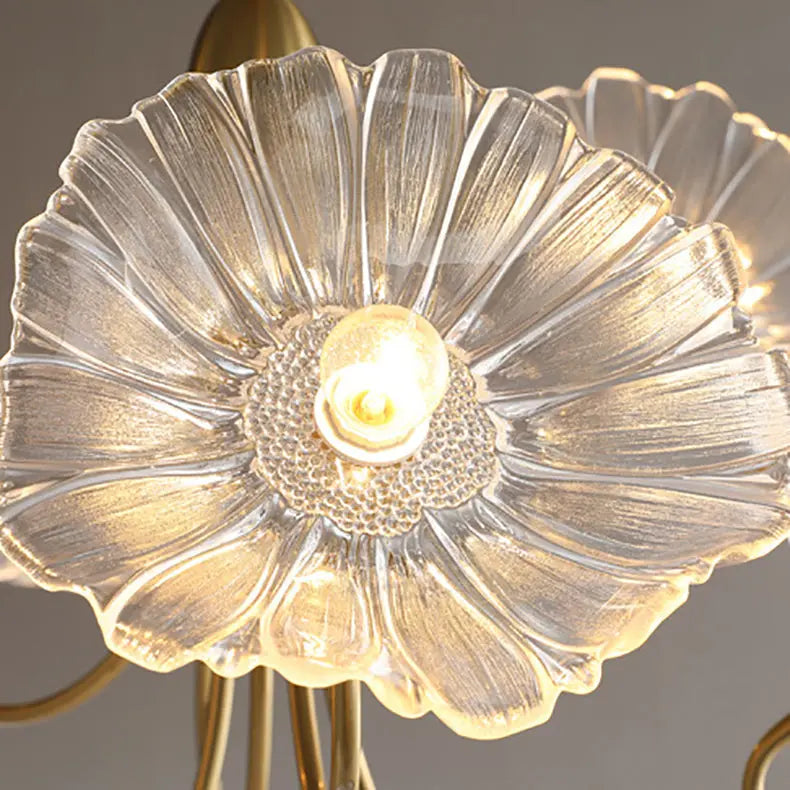 Modern Art Deco Gold Finish Frame Lotus Leaf Glass Shade 3/6-light Chandelier for Living Room Lumendat
