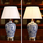Traditional Chinese Ceramic Fabric Electroplated Antique Brass Finish Vase Cone 1-Light Table Lamp For Home Office Lumendat